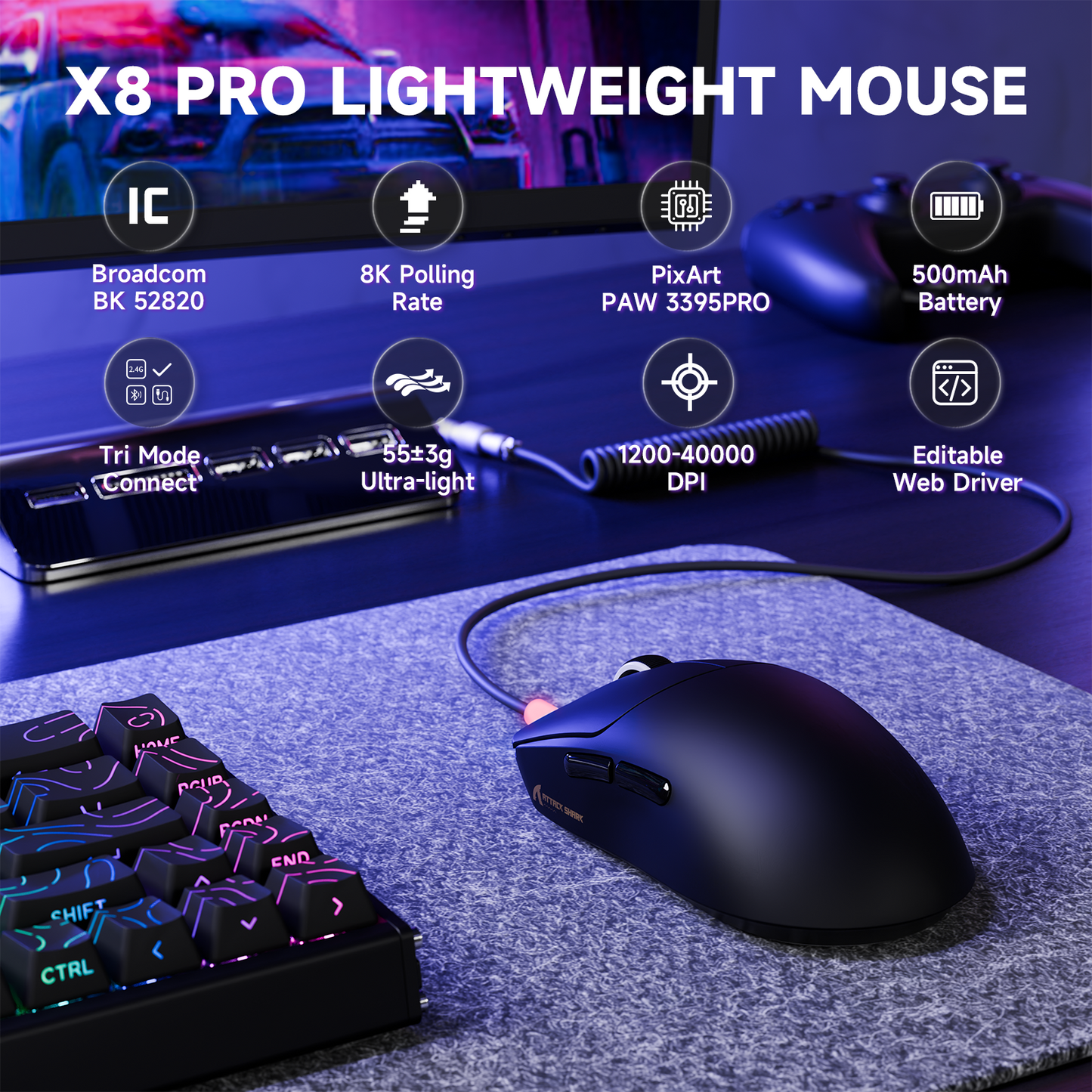 Attack Shark X8 PRO - Wireless Gaming Mouse