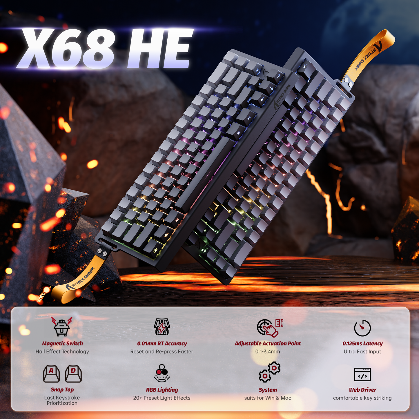Attack Shark X68 HE - 60% Wired Magnetic Switch RGB Gaming Keyboard