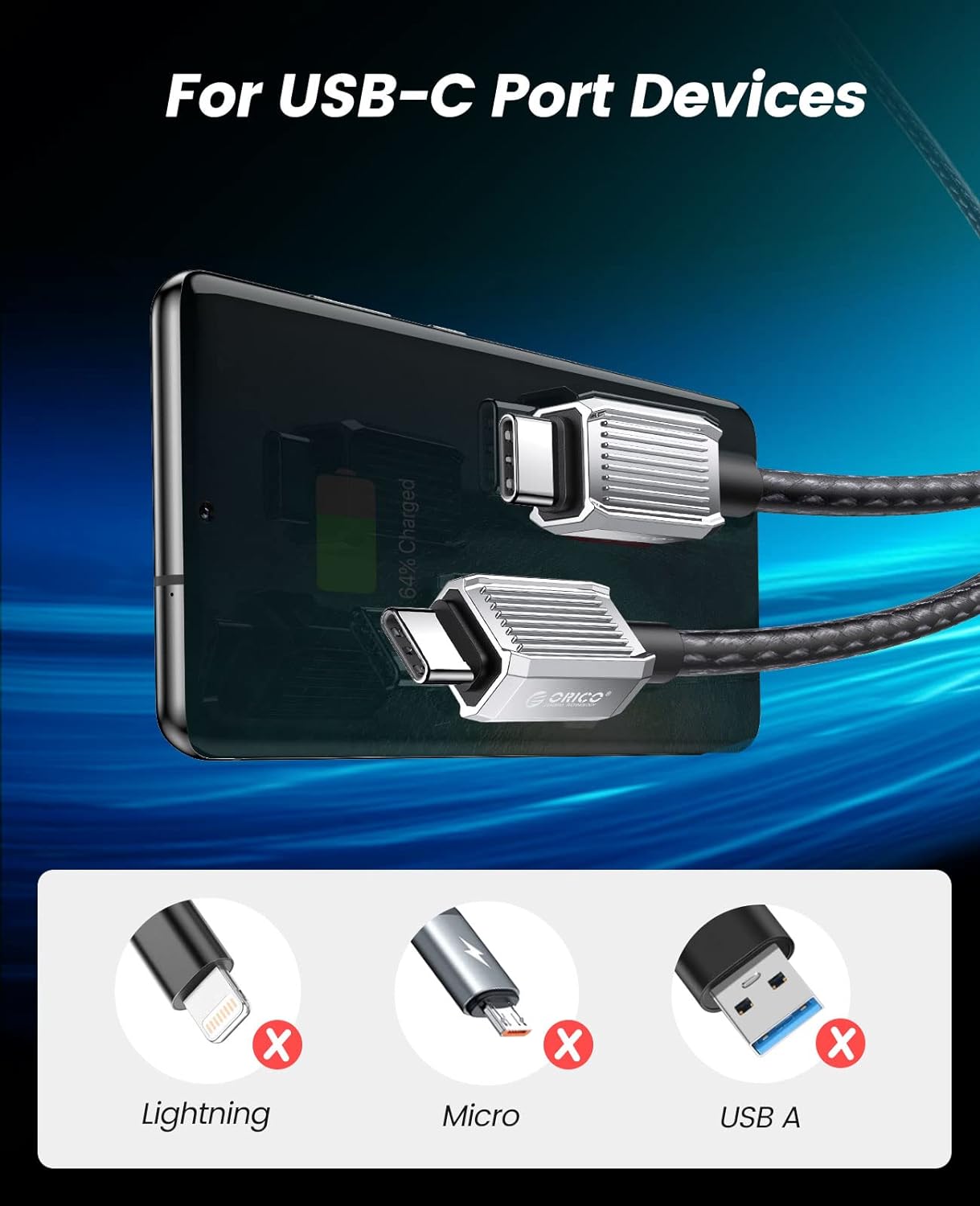 ORICO USB-C PD 60W 3A Fast Charge Cable