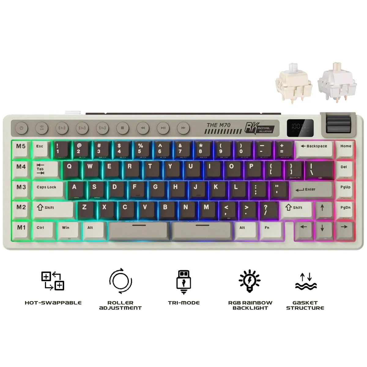 Royal Kludge RK M70 - 75% Wireless/Wired Mechanical RGB Gaming Keyboard