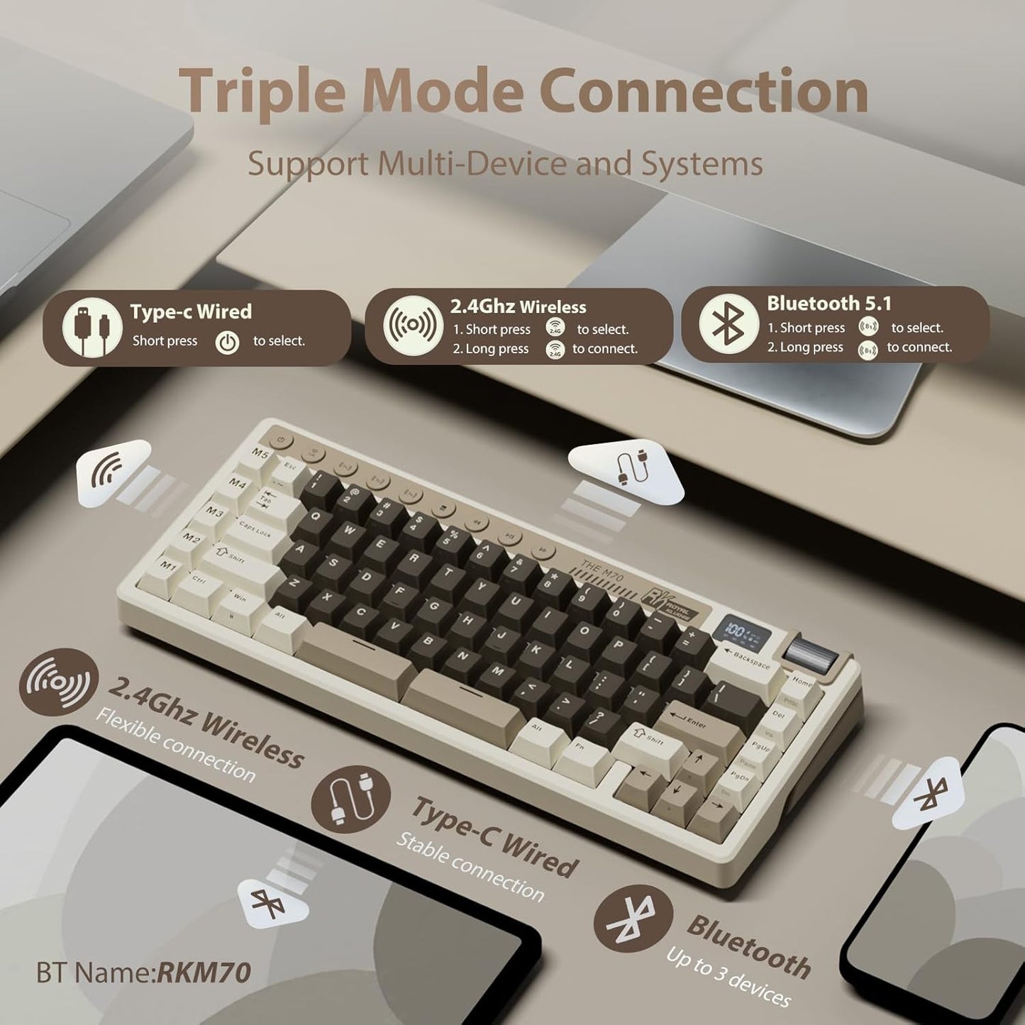 Royal Kludge RK M70 - 75% Wireless/Wired Mechanical RGB Gaming Keyboard