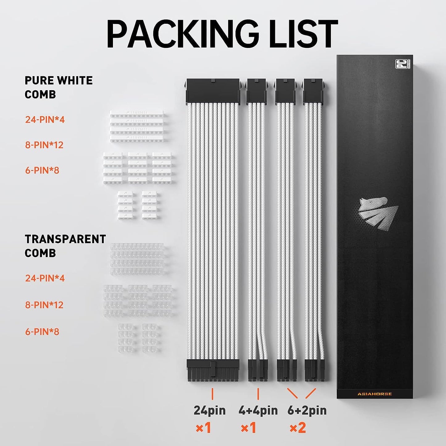 AsiaHorse Sleeved Power Supply Extension Cable Kit - 4KIT