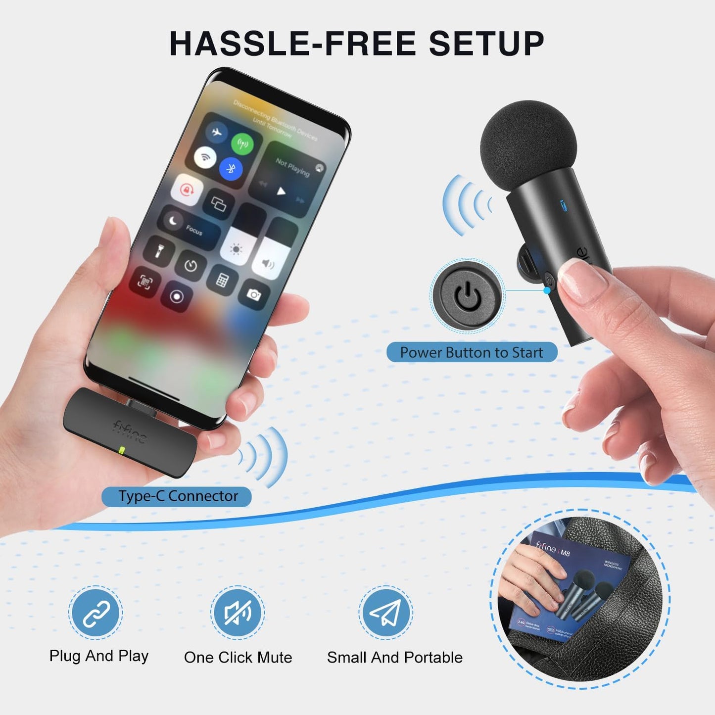 FIFINE M8 - Dual Wireless Omnidirectional Lavalier Lapel Microphone