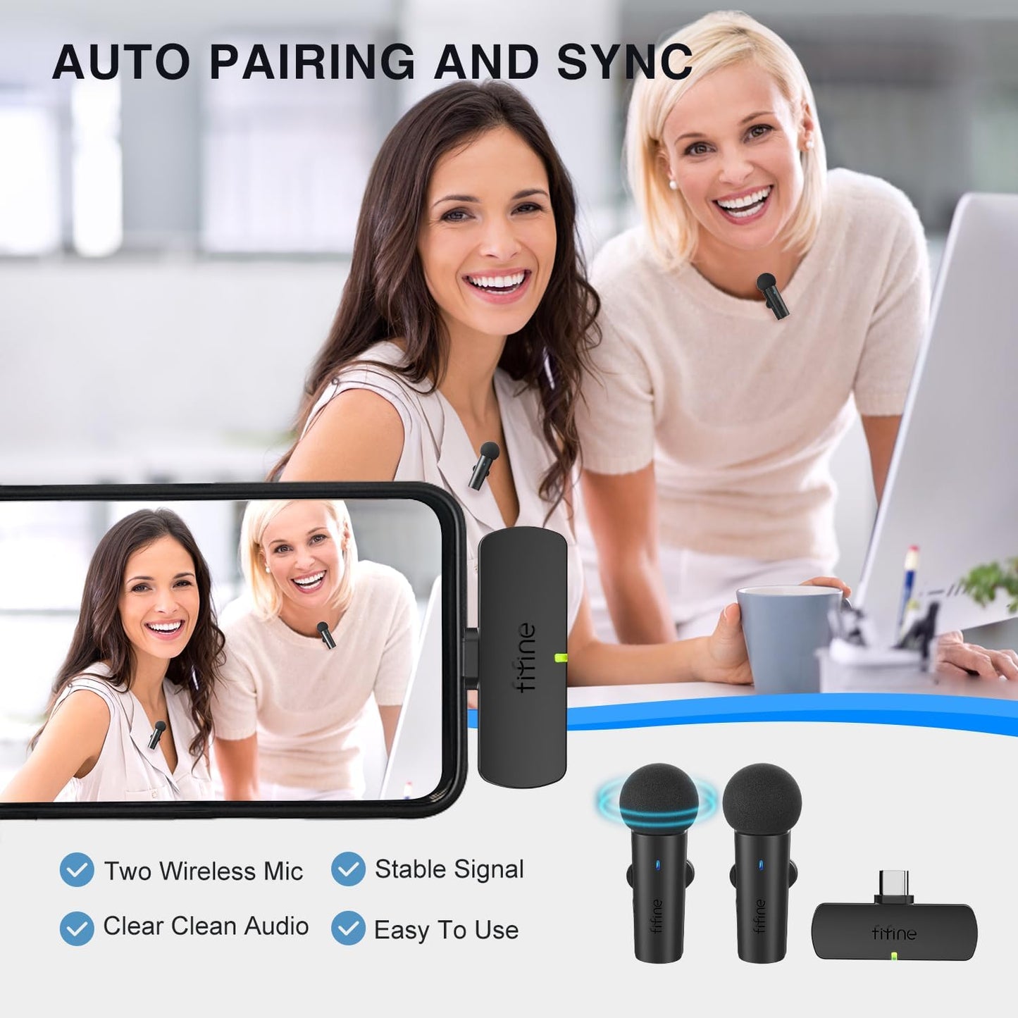 FIFINE M8 - Dual Wireless Omnidirectional Lavalier Lapel Microphone