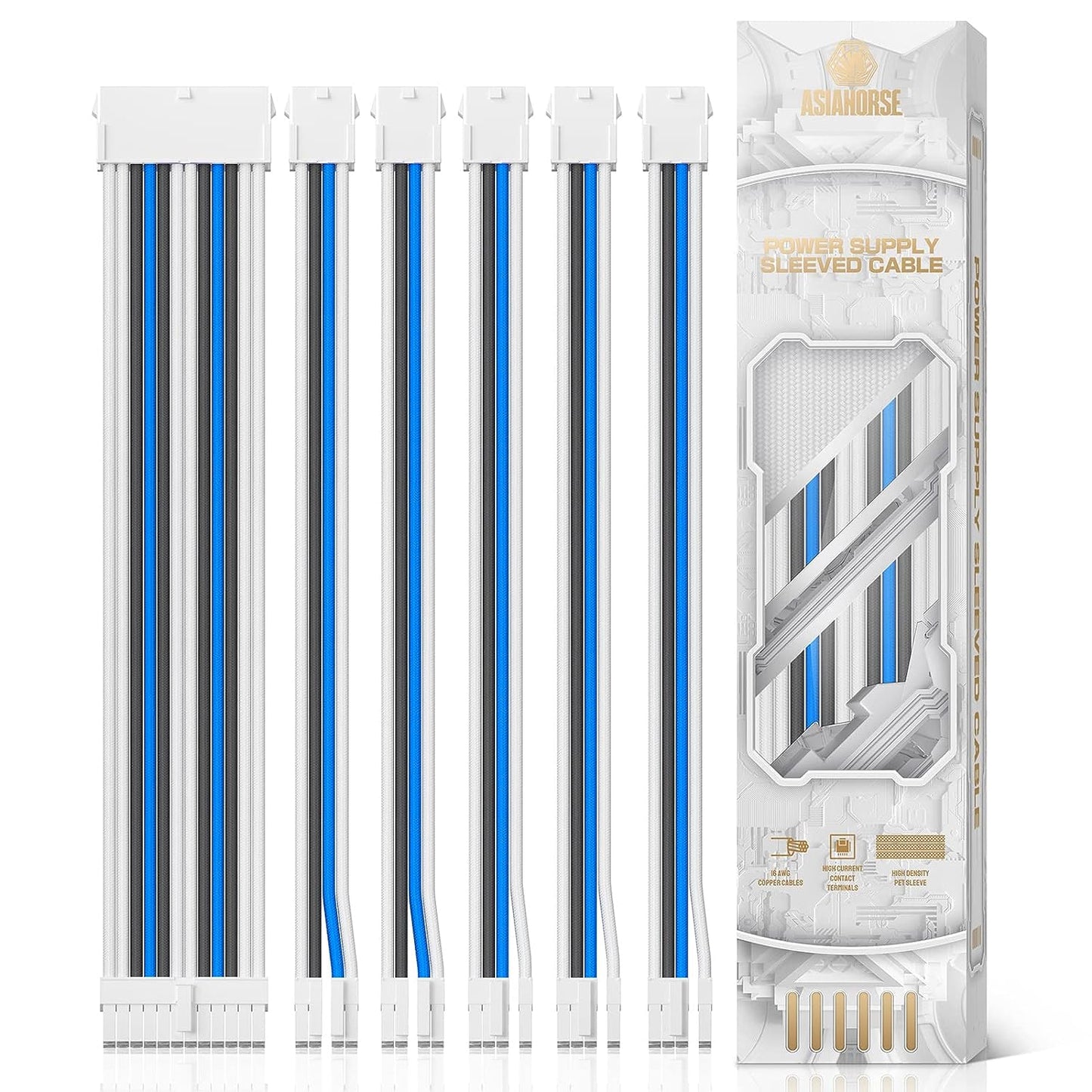 AsiaHorse Sleeved Power Supply Extension Cable Kit - SNOW SERIES 6KIT PRO