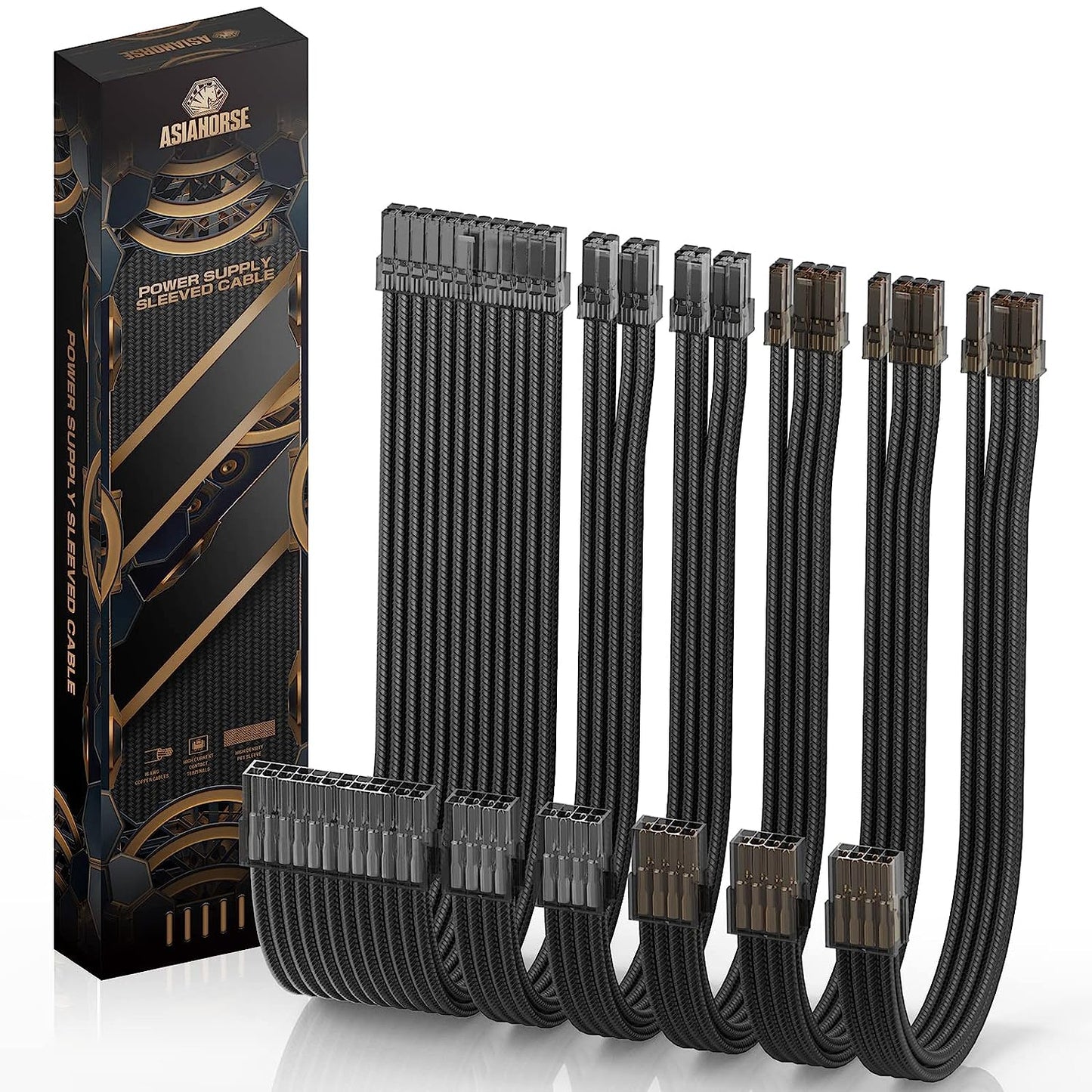 AsiaHorse Sleeved Power Supply Extension Cable Kit - CLEAR SERIES 6KIT PRO