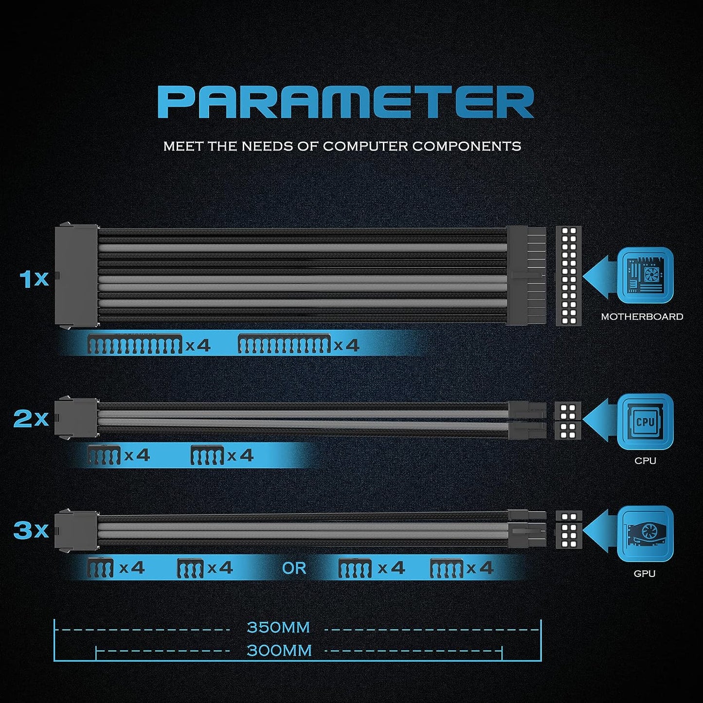 AsiaHorse Sleeved Power Supply Extension Cable Kit - 6KIT