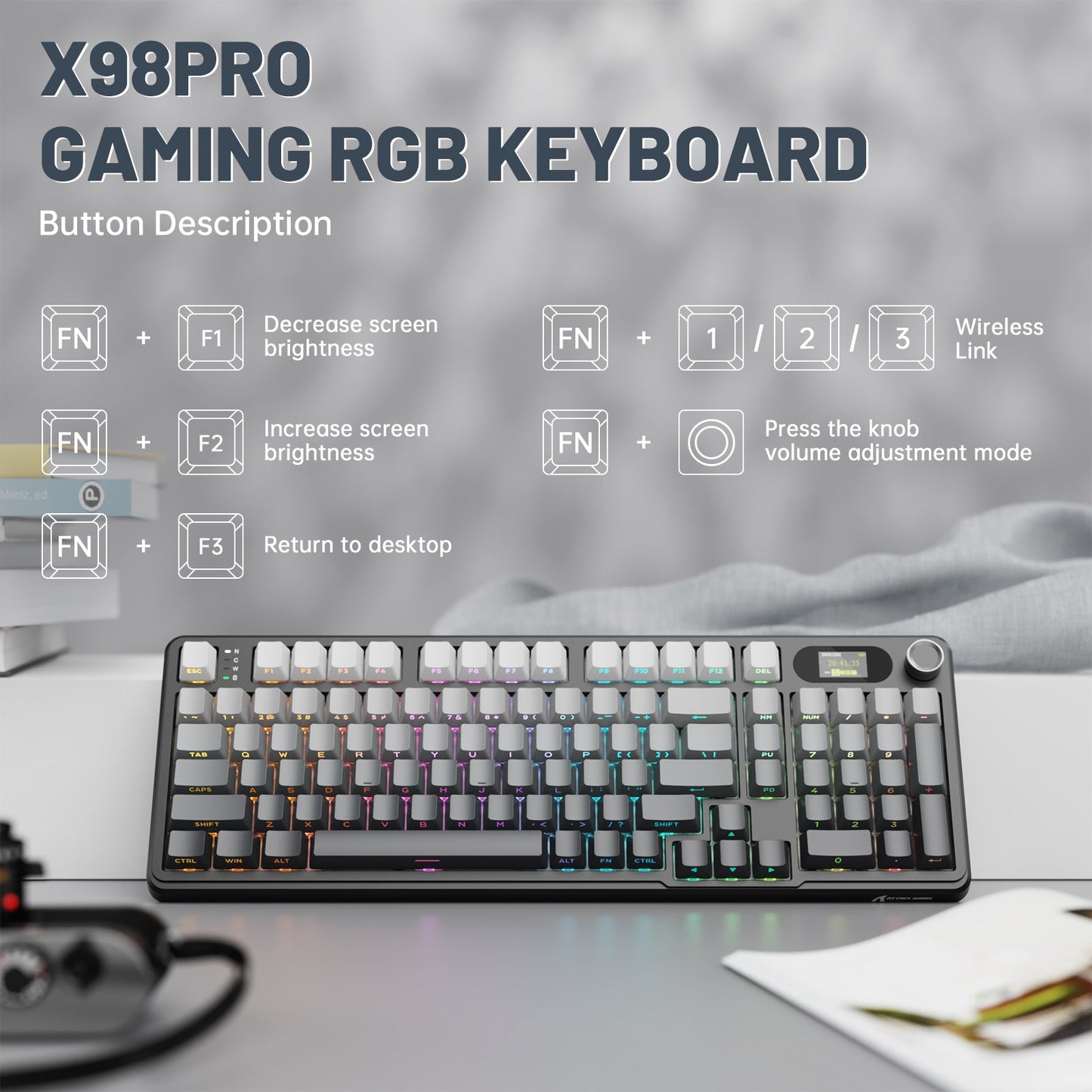 Attack Shark X98 PRO - 98% Wireless Mechanical RGB Gaming Keyboard