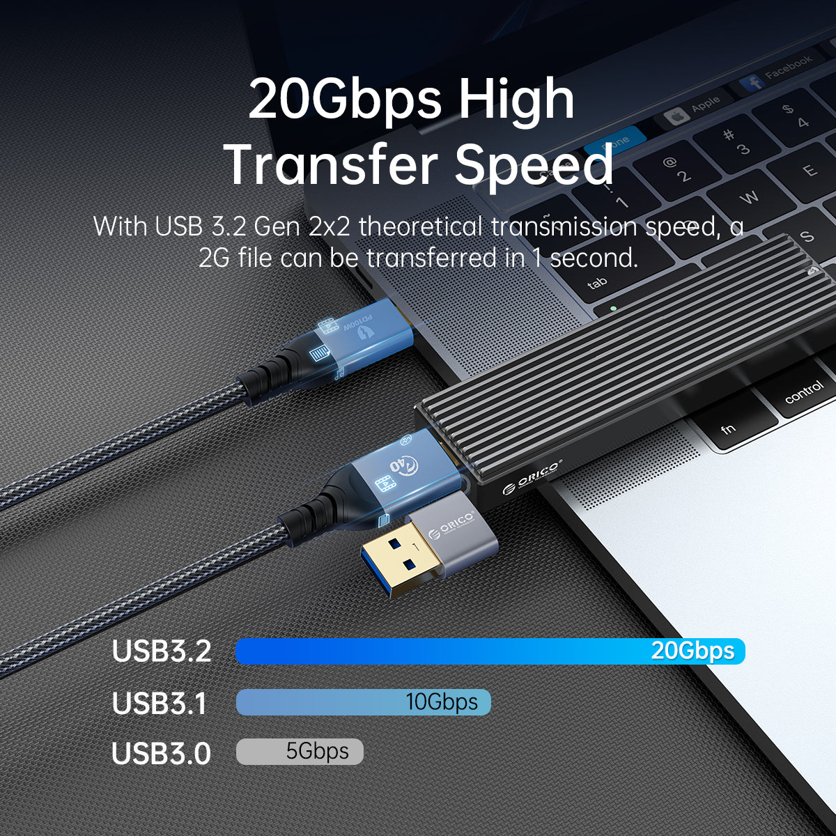 ORICO 2-in-1 USB-C 20Gbps 100W 5A PD Data Cable