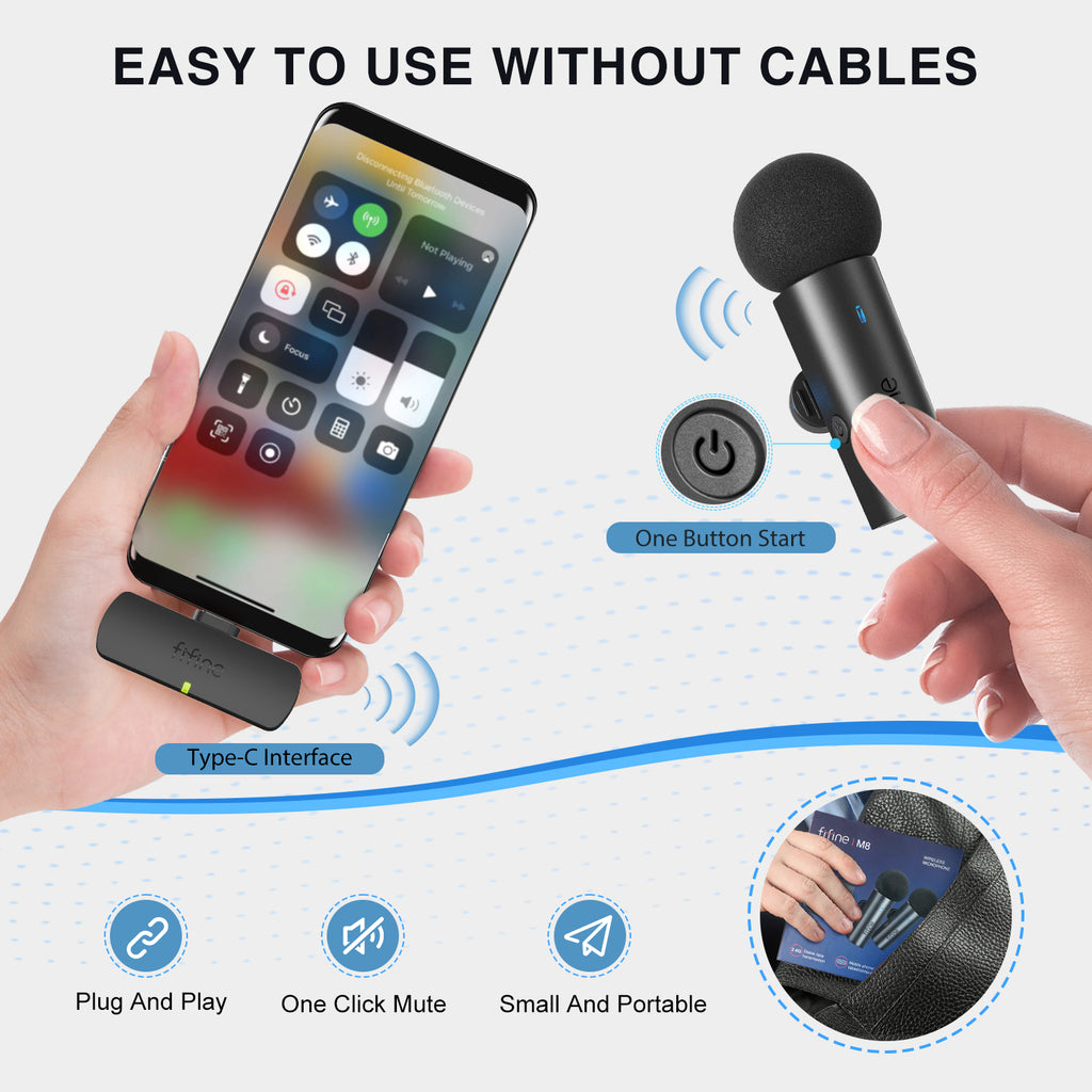 FIFINE M8 - Dual Wireless Omnidirectional Lavalier Lapel Microphone