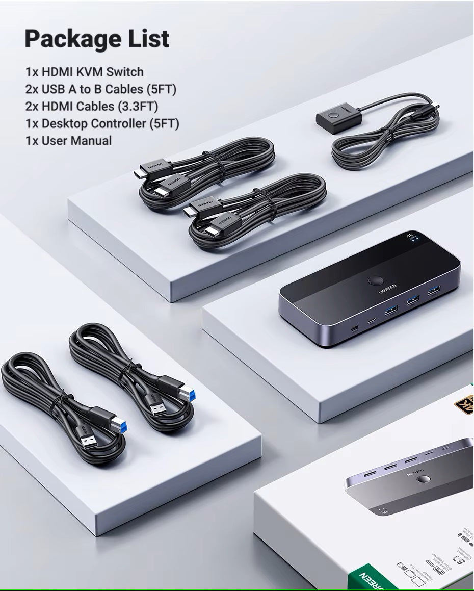 UGREEN HDMI 2.0 KVM Switch - 2 In 1 Out