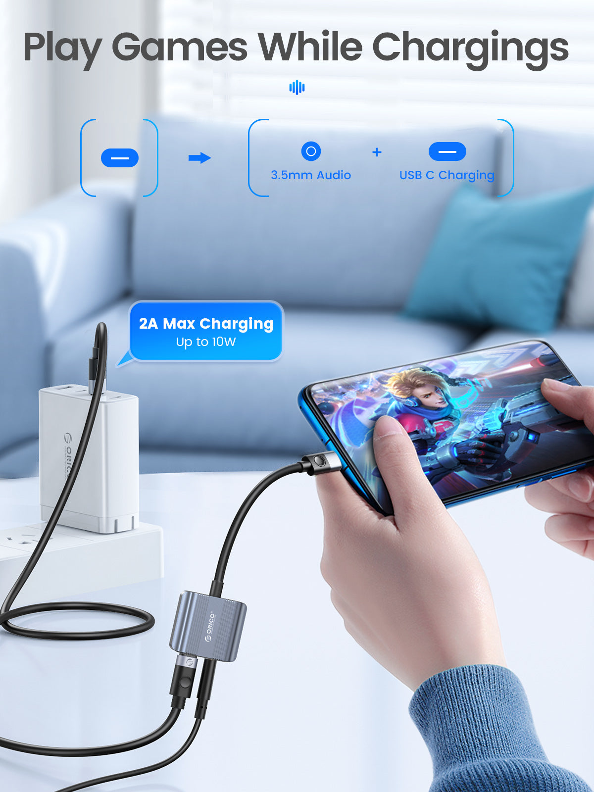 ORICO USB C to 3.5mm Headphone and Charger Adapter - 2 in 1