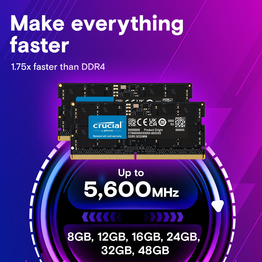 Crucial 32GB (32GBX1) 5600MHz DDR5 SODIMM Laptop Memory