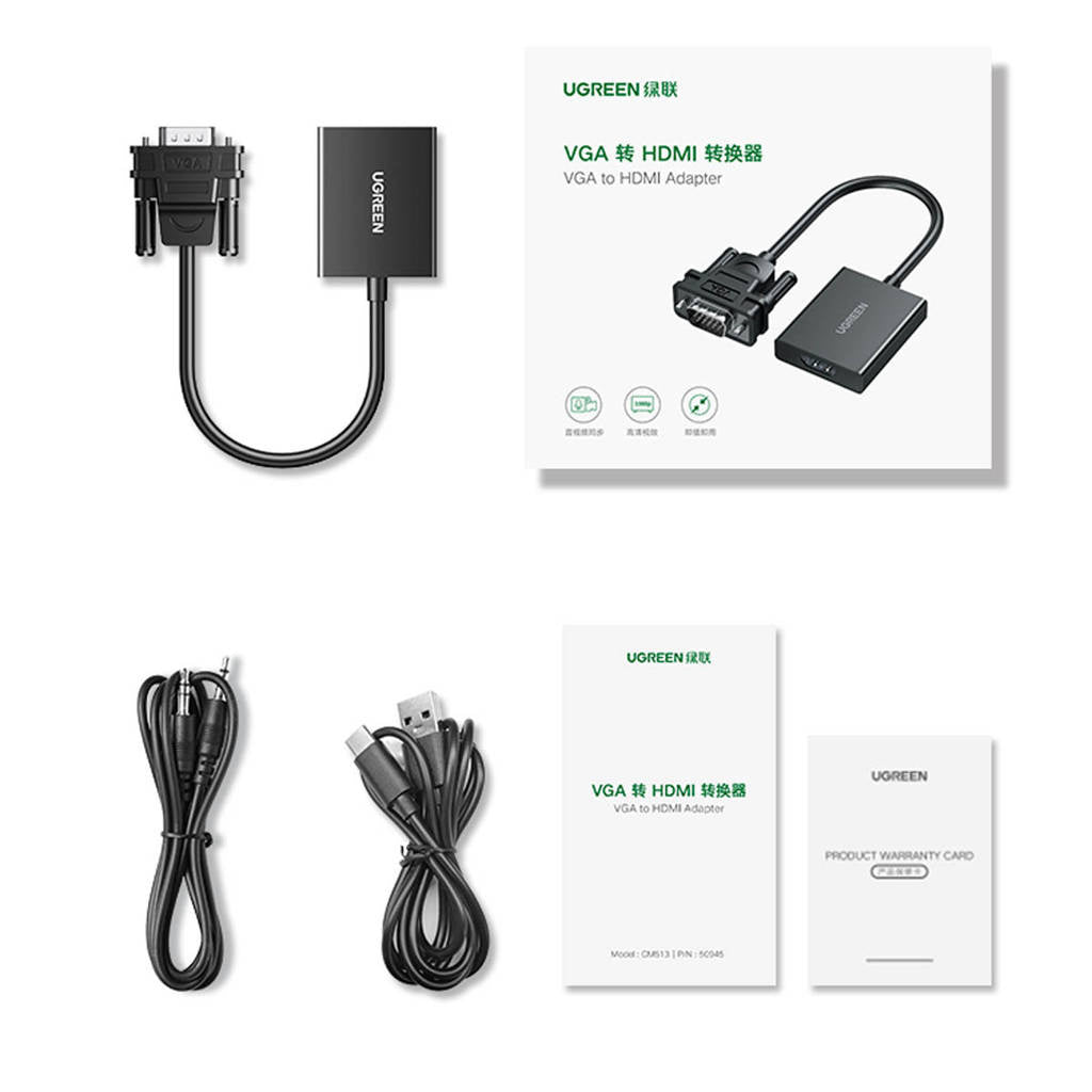 Ugreen VGA to HDMI Adapter with Audio - 1080P 60hz Male to Female