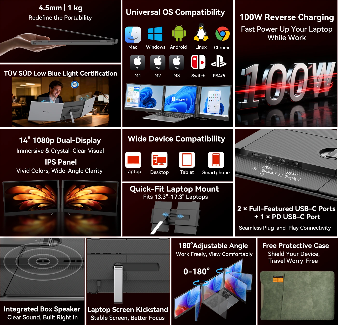 Blackview DCM6 - 14" 1080P 60Hz IPS Laptop Dual Monitor Extender