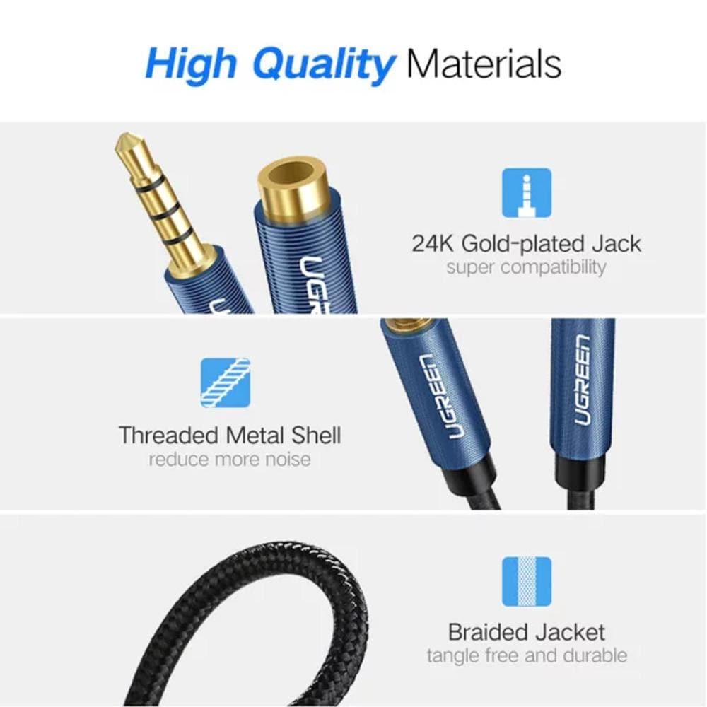 UGREEN AV118 - 3.5mm Male to Female Extension Cable with Mic Support