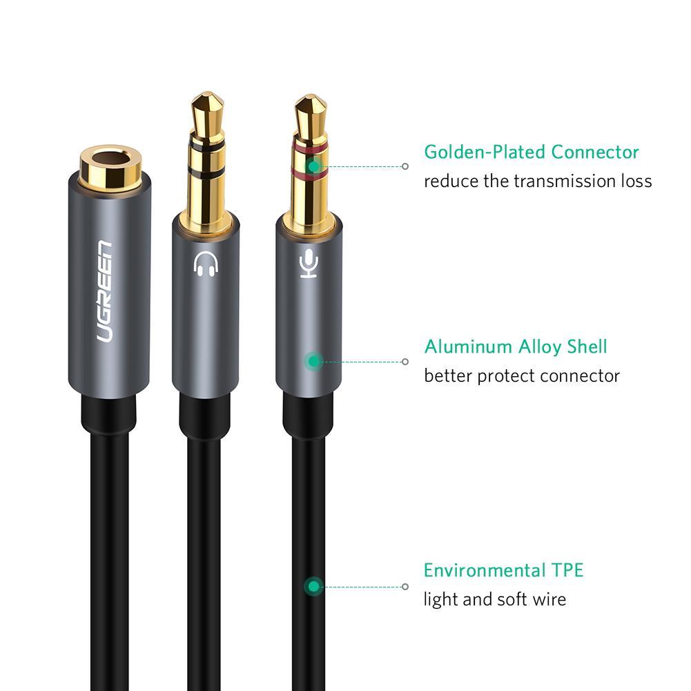 UGreen AV140 - 3.5mm female to 2male (Headphone + Mic) Headset Splitter Cable