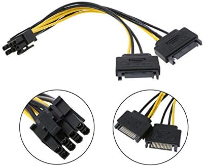Dual SATA 15pin to 8pin (6+2) male PCIe Power Adapter Cable