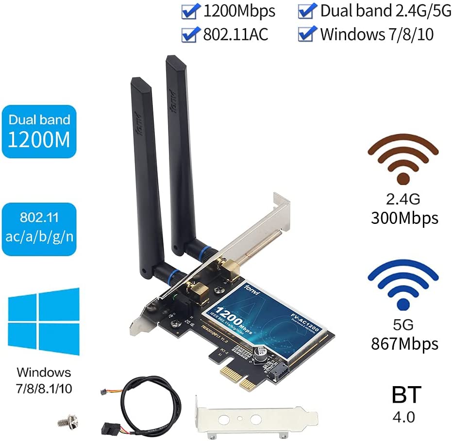Fenvi FV-AC1200 PCIe Wi-Fi 5 + Bluetooth 4.2 wireless network adapter