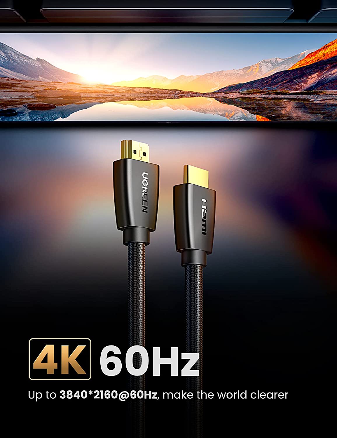 UGREEN 4K HDMI 2.0 Braided Cable - HDMI male to male