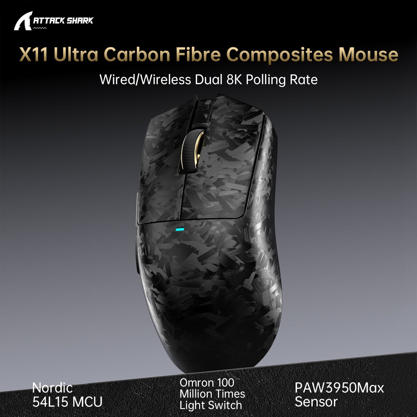 Attack Shark X11 ULTRA - Carbon Fiber 8K Wireless Gaming Mouse