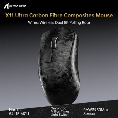 Attack Shark X11 ULTRA - Carbon Fiber 8K Wireless Gaming Mouse