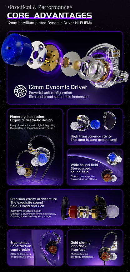 ND Planet - 12mm Single Dynamic Driver Earphones 1DD IEM