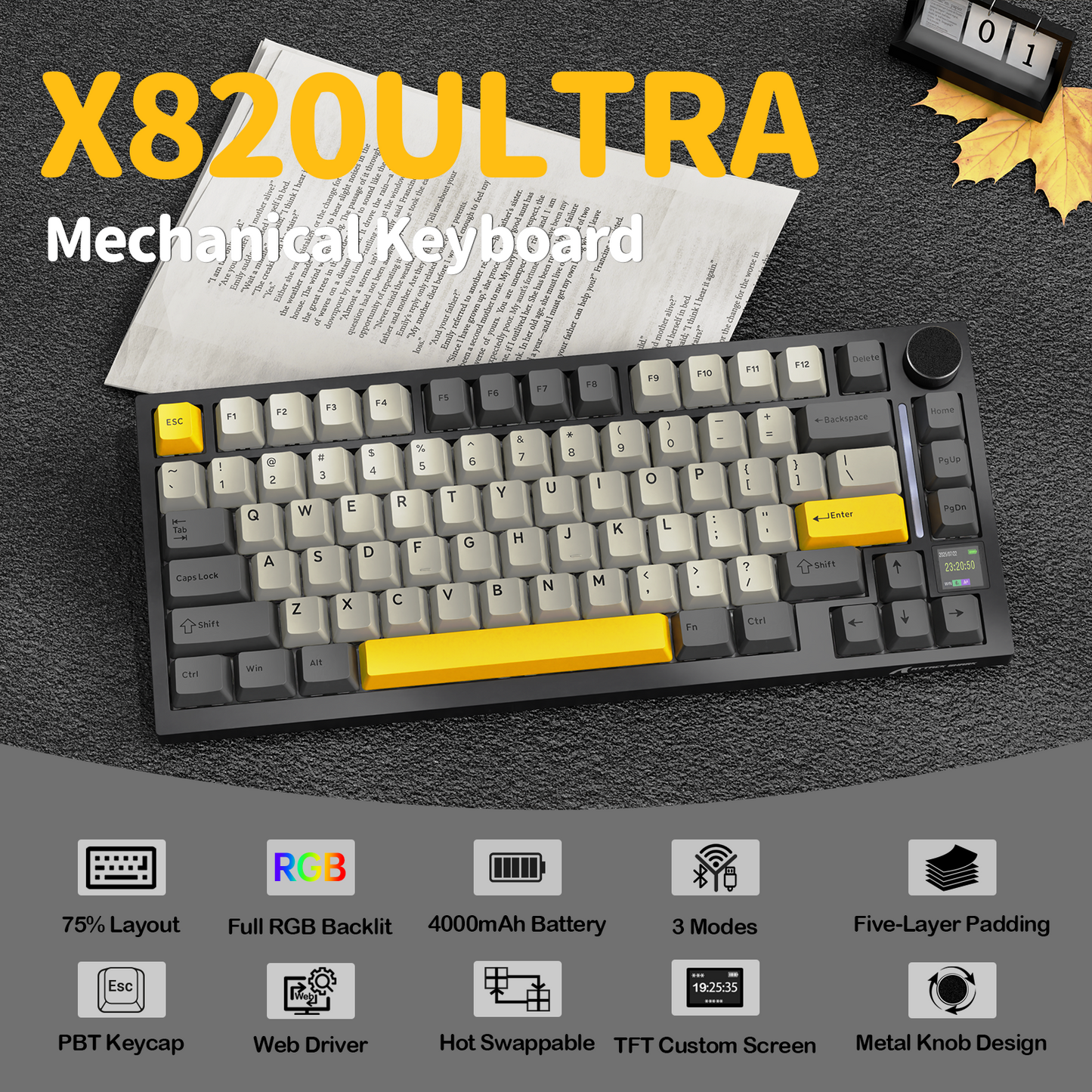 Attack Shark X820 Ultra - 75% Wireless Mechanical RGB Gaming Keyboard