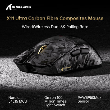 Attack Shark X11 ULTRA - Carbon Fiber 8K Wireless Gaming Mouse