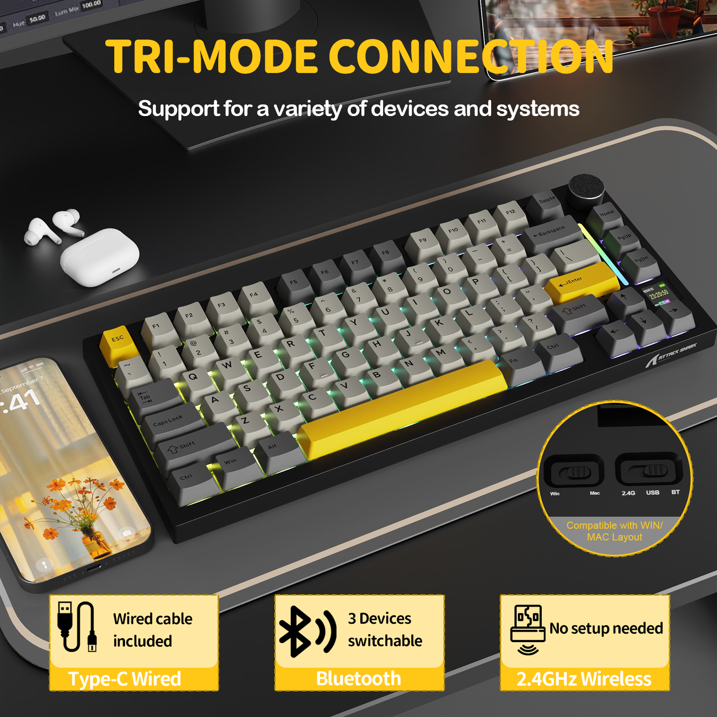 Attack Shark X820 Ultra - 75% Wireless Mechanical RGB Gaming Keyboard