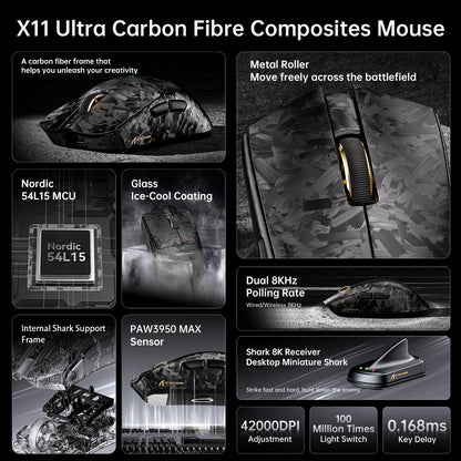 Attack Shark X11 ULTRA - Carbon Fiber 8K Wireless Gaming Mouse