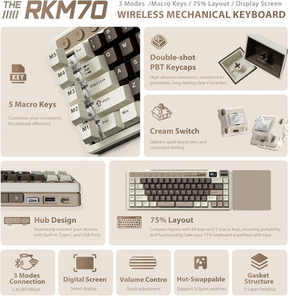 Royal Kludge RK M70 - 75% Wireless/Wired Mechanical RGB Gaming Keyboard