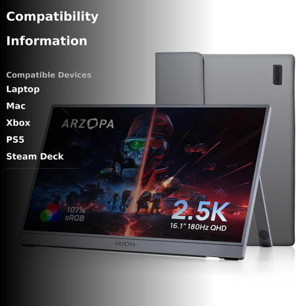 ARZOPA Z3FC - 16.1" 1440P 180Hz QHD IPS Portable Monitor