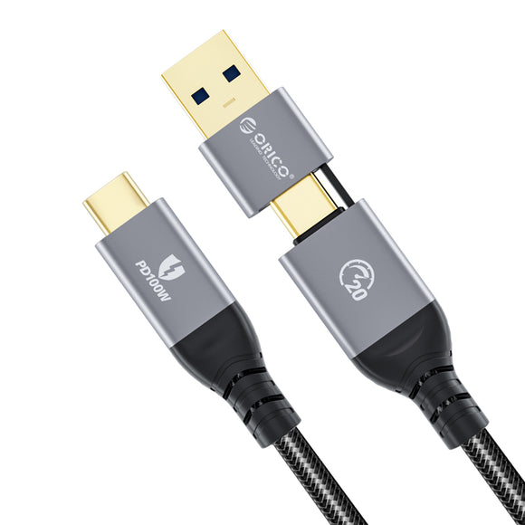ORICO 2-in-1 USB-C 20Gbps 100W PD Data Cable