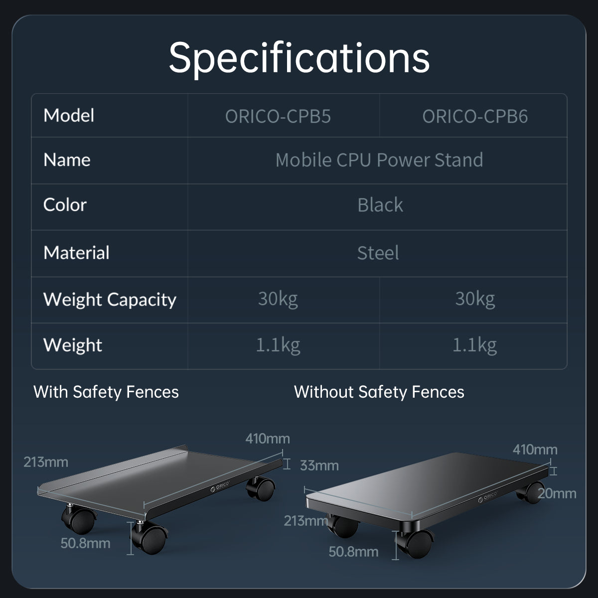 ORICO Desktop Computer Stand with Wheels - CPB6