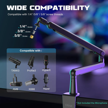 FIFINE BM88 - Low Profile Microphone Arm Stand with Cable Holder