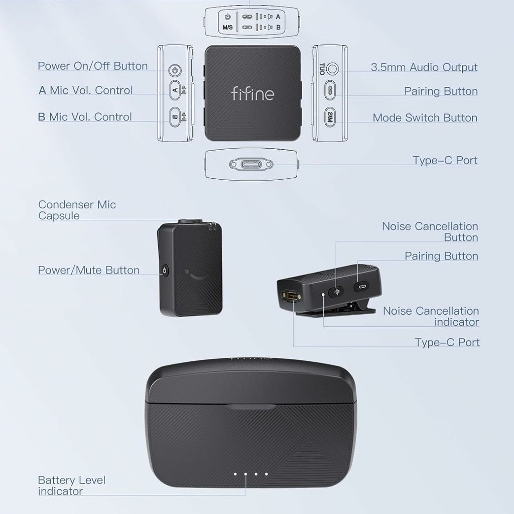 FIFINE M9 - Outdoor Dual Wireless Lavalier Lapel Microphone