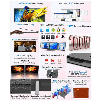 Blackview DCM8 - 15.3" 1080P 60Hz IPS Laptop Dual Monitor Extender