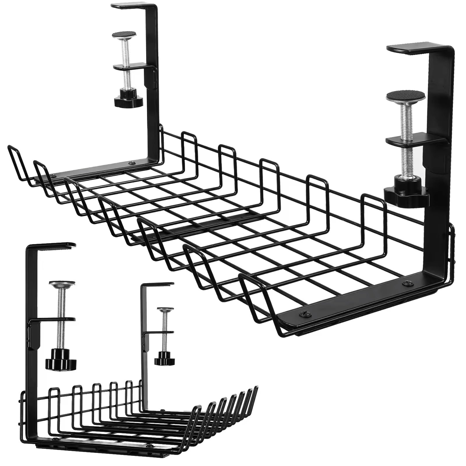 Cable Organizer Under Desk KHAMAL Cable Management Under Desk 26PCS - Cable Management Tray Kit Ventilated Hexagonal Design With Cable Clips, Wire Ties, Cord Holder & Screws For Office, Home - 2