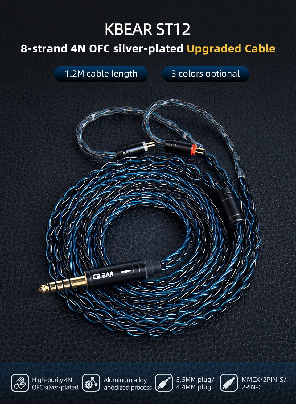 KBEAR ST12 - 8 Core Silver-Plated Earphone Upgrade Cable