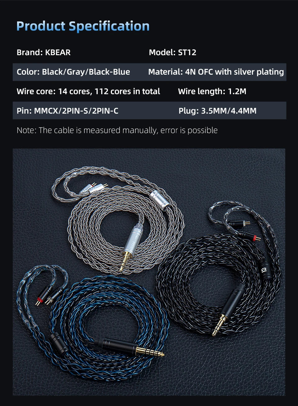 KBEAR ST12 - 8 Core Silver-Plated Earphone Upgrade Cable