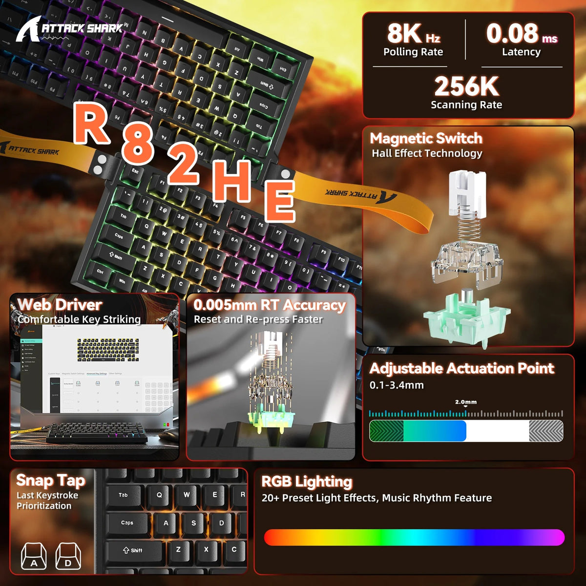Attack Shark R82 HE - 75% Wired Magnetic Switch RGB Gaming Keyboard