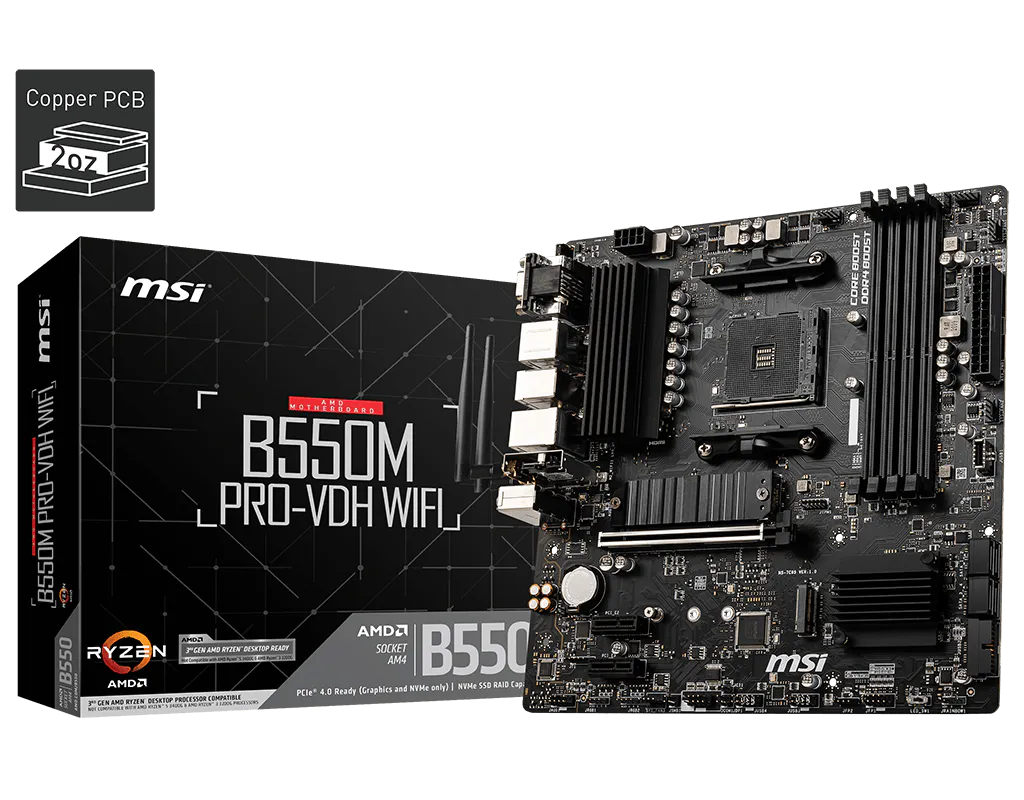 MSI B550m PRO-VDH WiFi - AMD mATX AM4 Motherboard