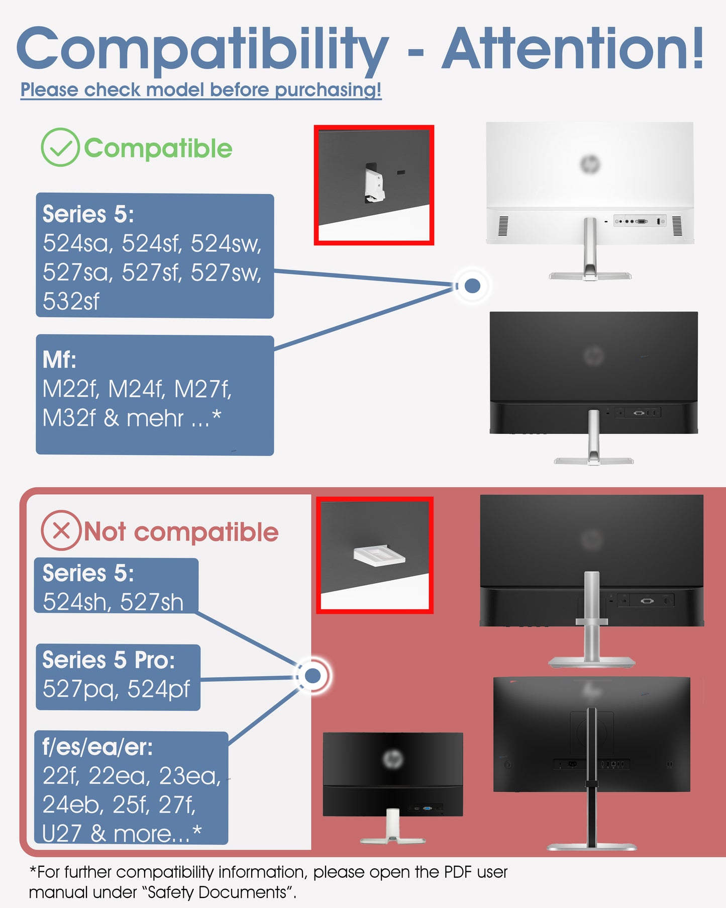 HP Monitor Vesa Mount Adapter - M series (m27f / m24f / m32f) - 75x75mm
