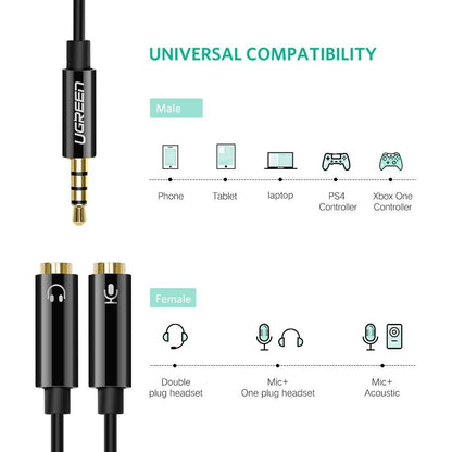 UGreen AV141 - 3.5mm male to 2female (Headphone + Mic) Headset Splitter Cable