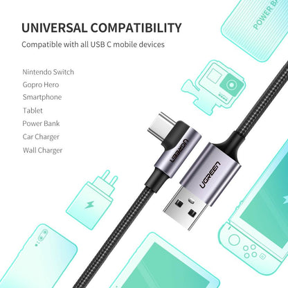 UGREEN USB-A to Right Angle USB-C 18W Quick 3A Charge Cable