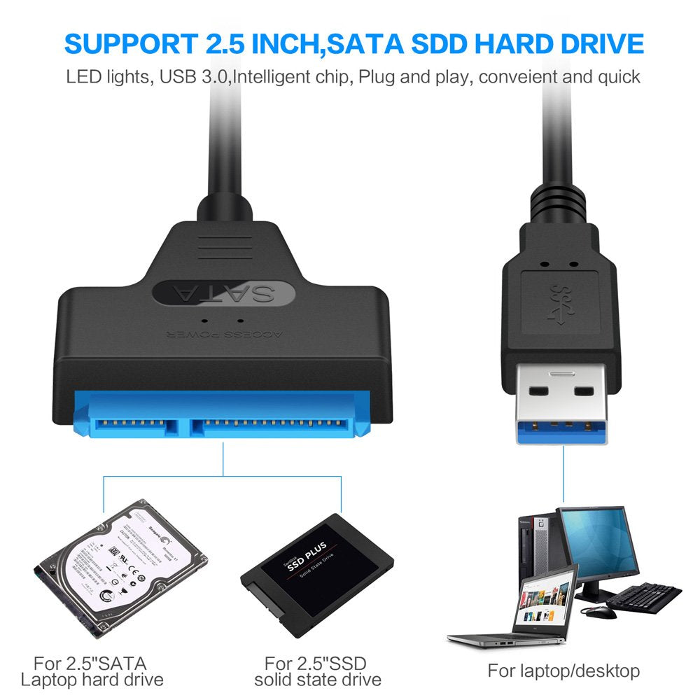 Bosion USB 3.0 To SATA III Adapter Cable For 2.5" SSD/HDD - UASP Support, Dual Port, 6-Month Warranty