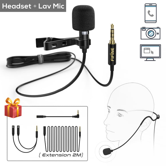 FIFINE C1 - Omnidirectional Lavalier Lapel + Headset Microphone